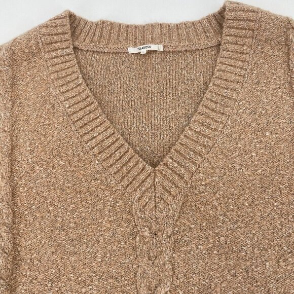 Tularosa Size M Lonestar Fringe Sleeve V-Neck Sweater in Peach Wool Blend - Picture 8 of 13